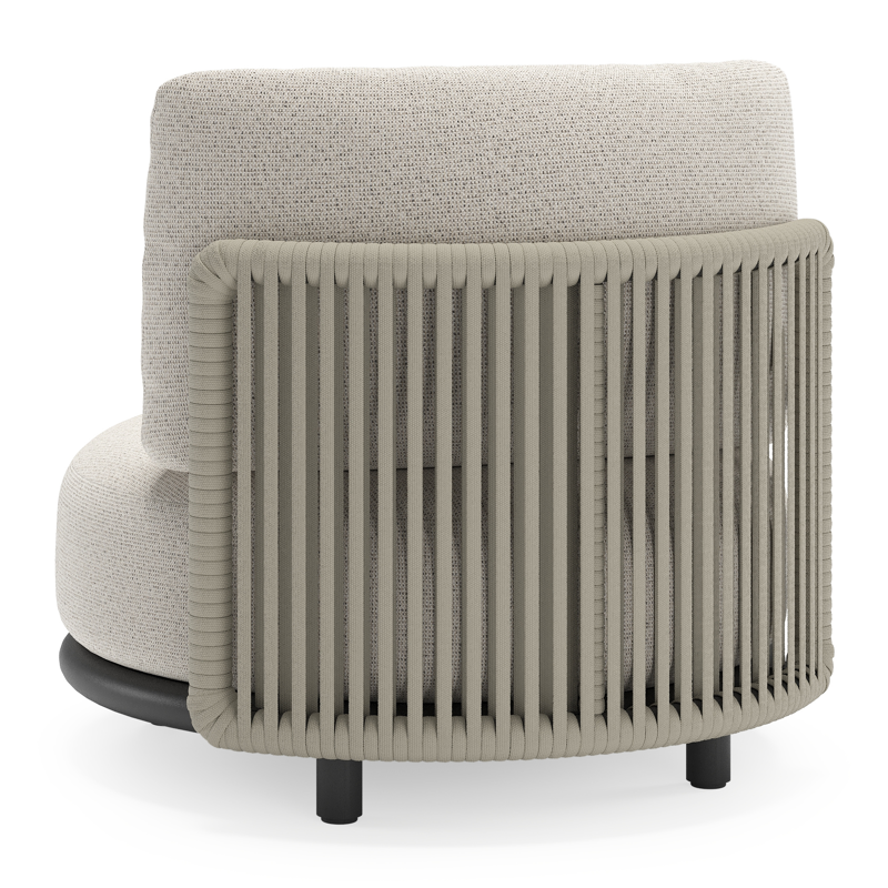 Lomano loungestoel in zwart aluminium en beige verticaal geweven luxe vlakke rope met Firenze Natural all weather solica
