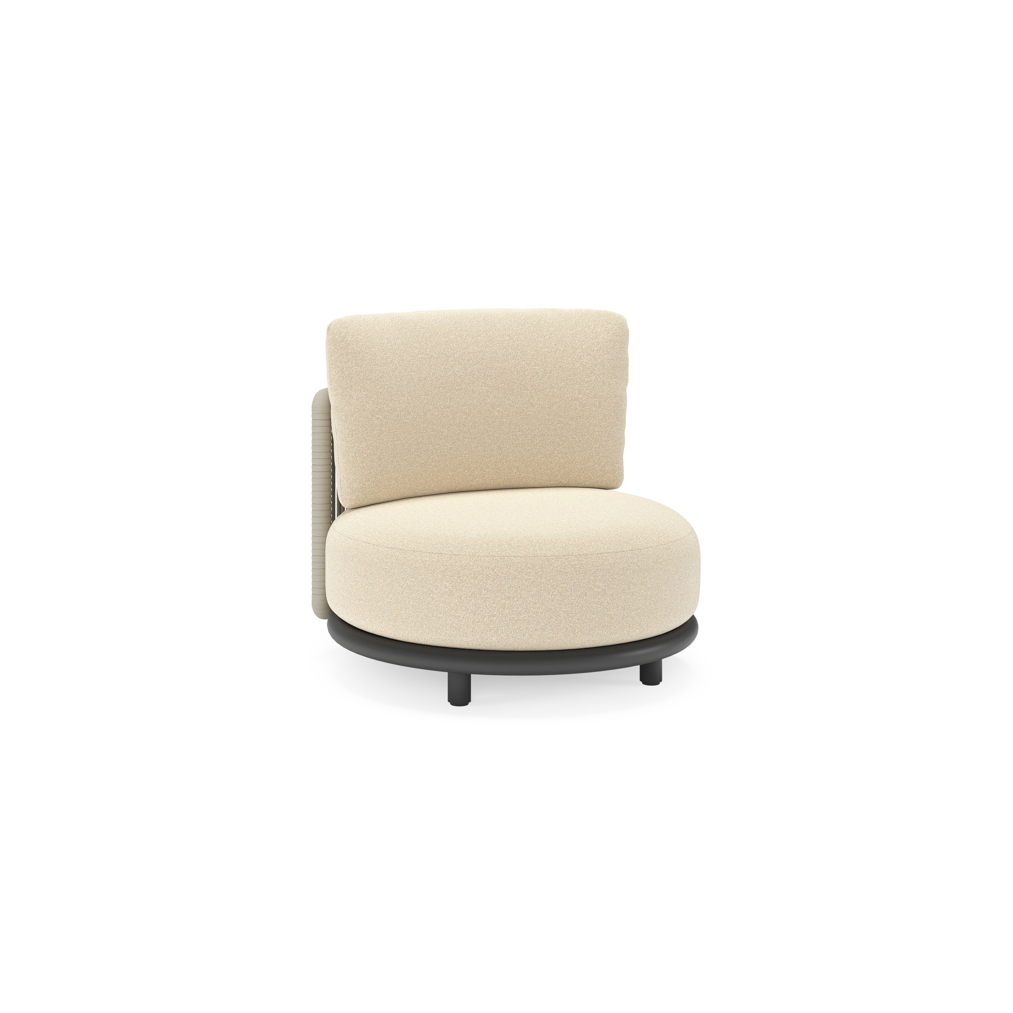 Lomano loungestoel in zwart aluminium en beige verticaal geweven luxe vlakke rope met Soul Papyrus all weather solica