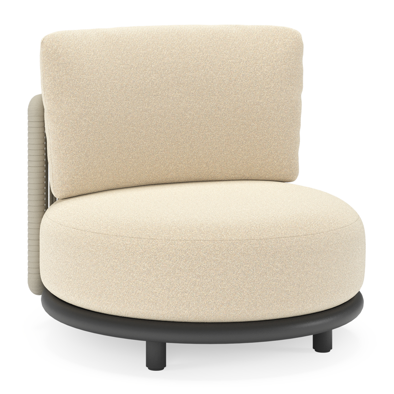 Lomano loungestoel in zwart aluminium en beige verticaal geweven luxe vlakke rope met Soul Papyrus all weather solica