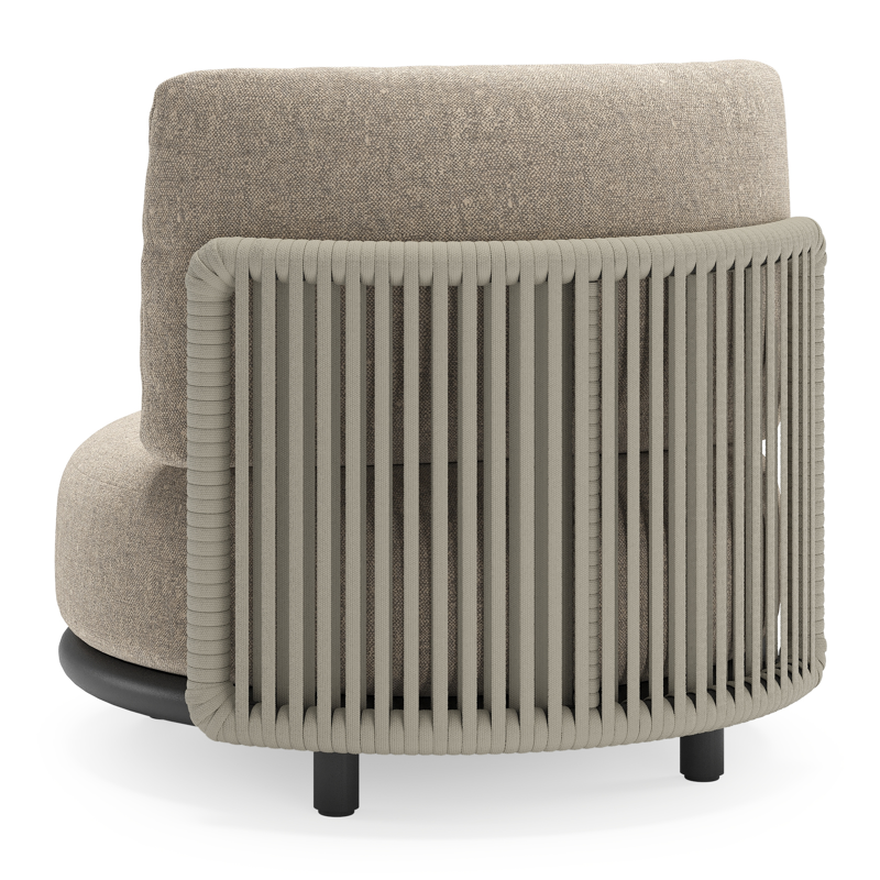 Lomano loungestoel in zwart aluminium en beige verticaal geweven luxe vlakke rope met Chartres Pewter all weather sunbrella® luxe