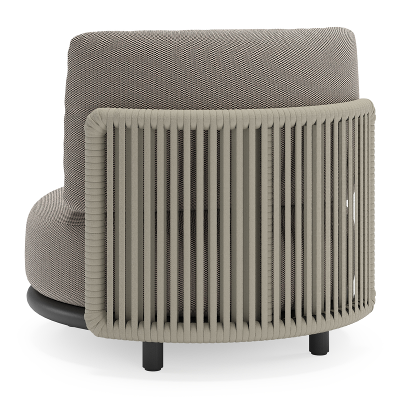 Lomano loungestoel in zwart aluminium en beige verticaal geweven luxe vlakke rope met Lopi Pepper all weather sunbrella® luxe