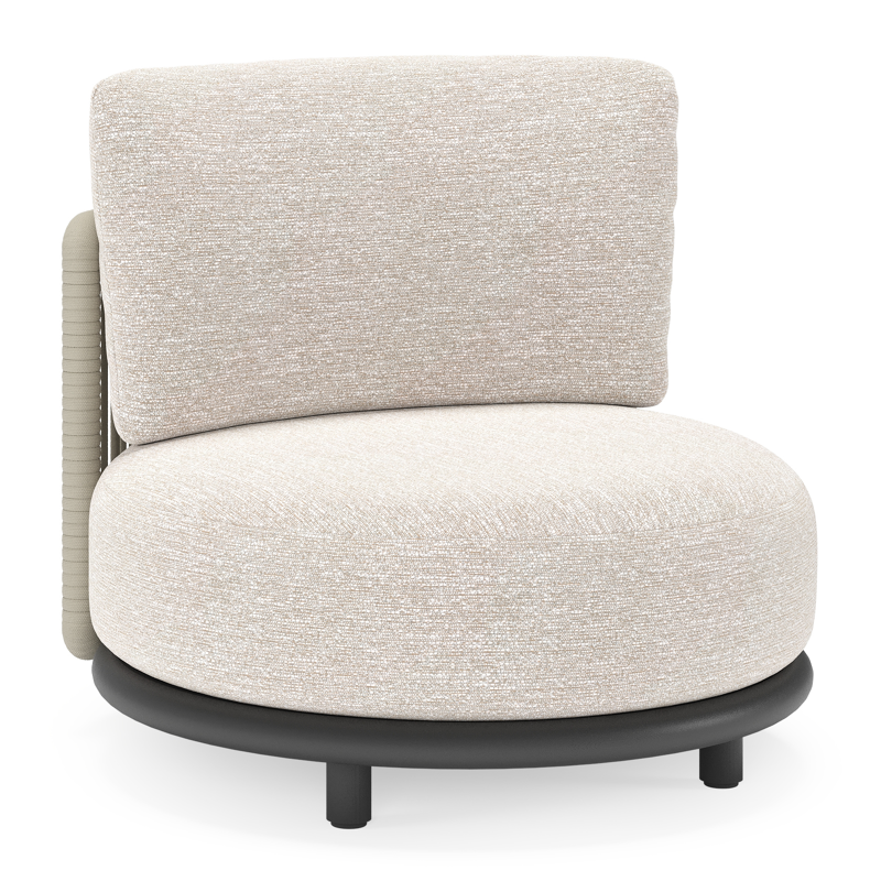 Lomano loungestoel in zwart aluminium en beige verticaal geweven luxe vlakke rope met Tundra Sand all weather sunbrella® luxe