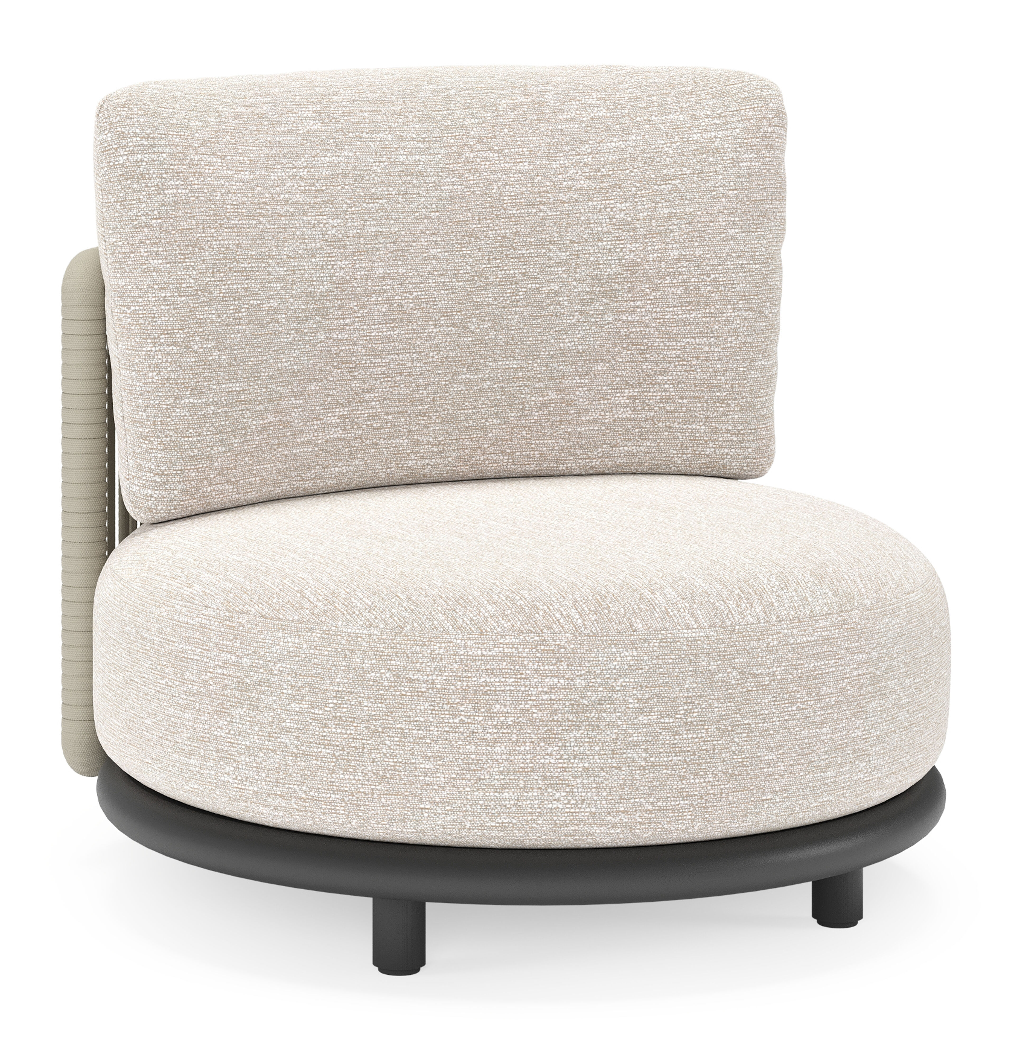 Lomano loungestoel in zwart aluminium en beige verticaal geweven luxe vlakke rope met Tundra Sand all weather sunbrella® luxe