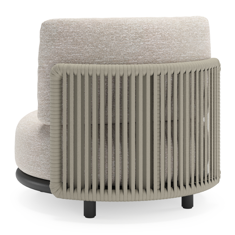 Lomano loungestoel in zwart aluminium en beige verticaal geweven luxe vlakke rope met Tundra Sand all weather sunbrella® luxe