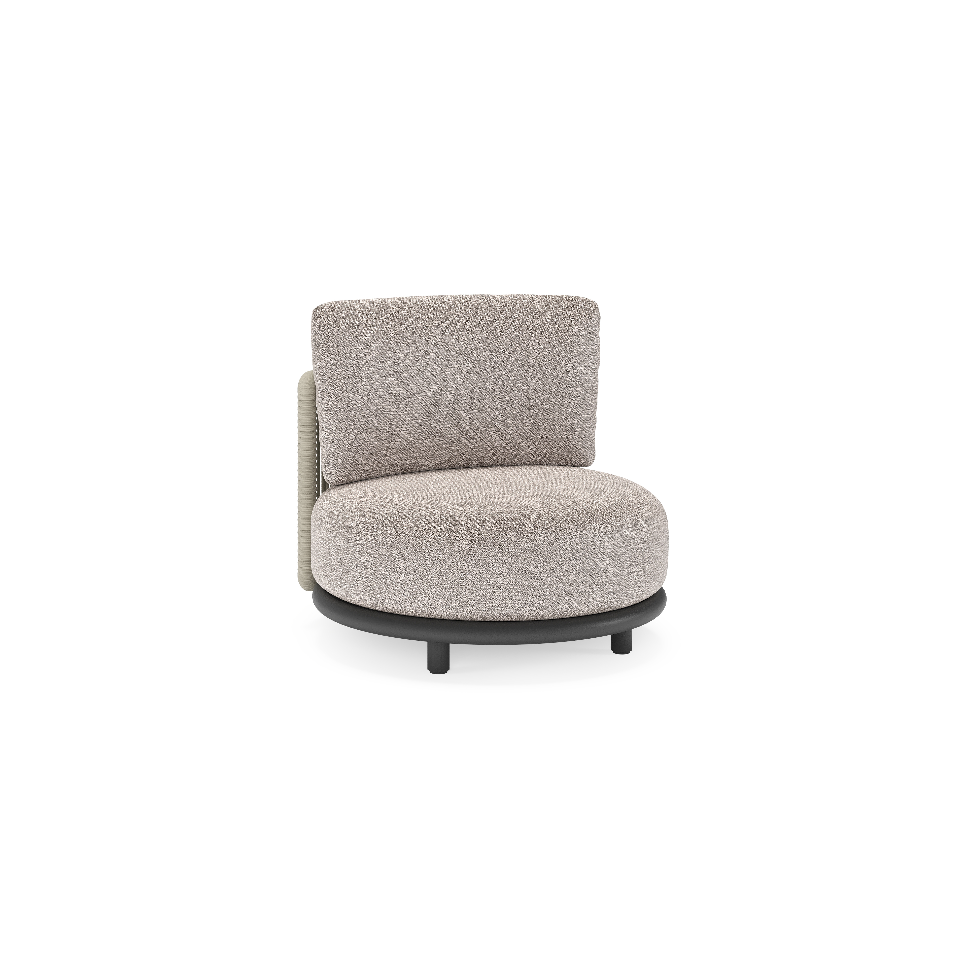 Lomano loungestoel in zwart aluminium en beige verticaal geweven luxe vlakke rope met Wander Granite all weather sunbrella® luxe
