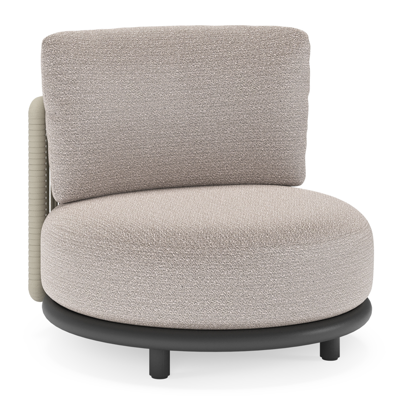 Lomano loungestoel in zwart aluminium en beige verticaal geweven luxe vlakke rope met Wander Granite all weather sunbrella® luxe