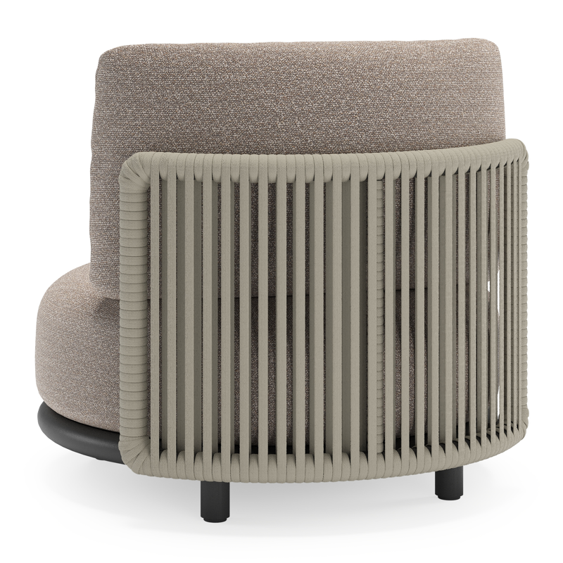 Lomano loungestoel in zwart aluminium en beige verticaal geweven luxe vlakke rope met Wander Manioc all weather sunbrella® luxe