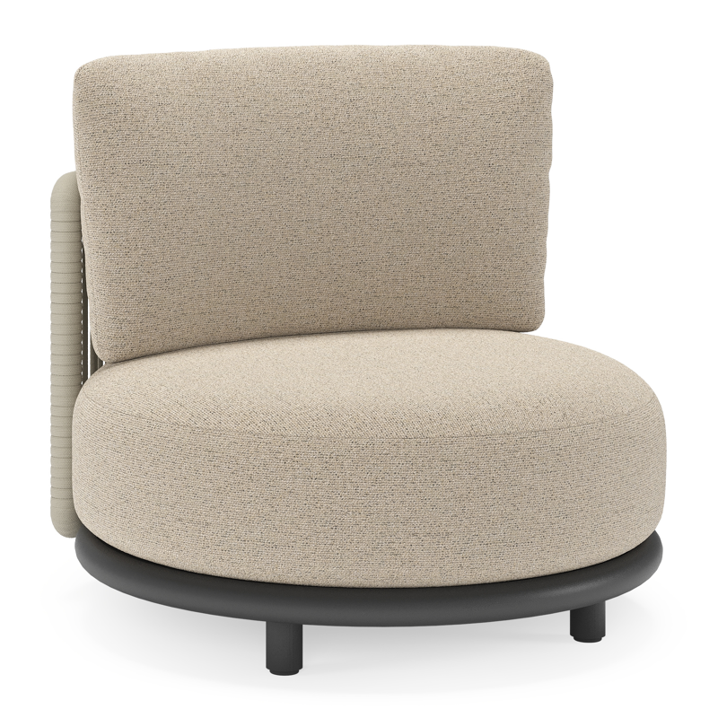 Lomano loungestoel in zwart aluminium en beige verticaal geweven luxe vlakke rope met Marbella Beige all weather cosytica