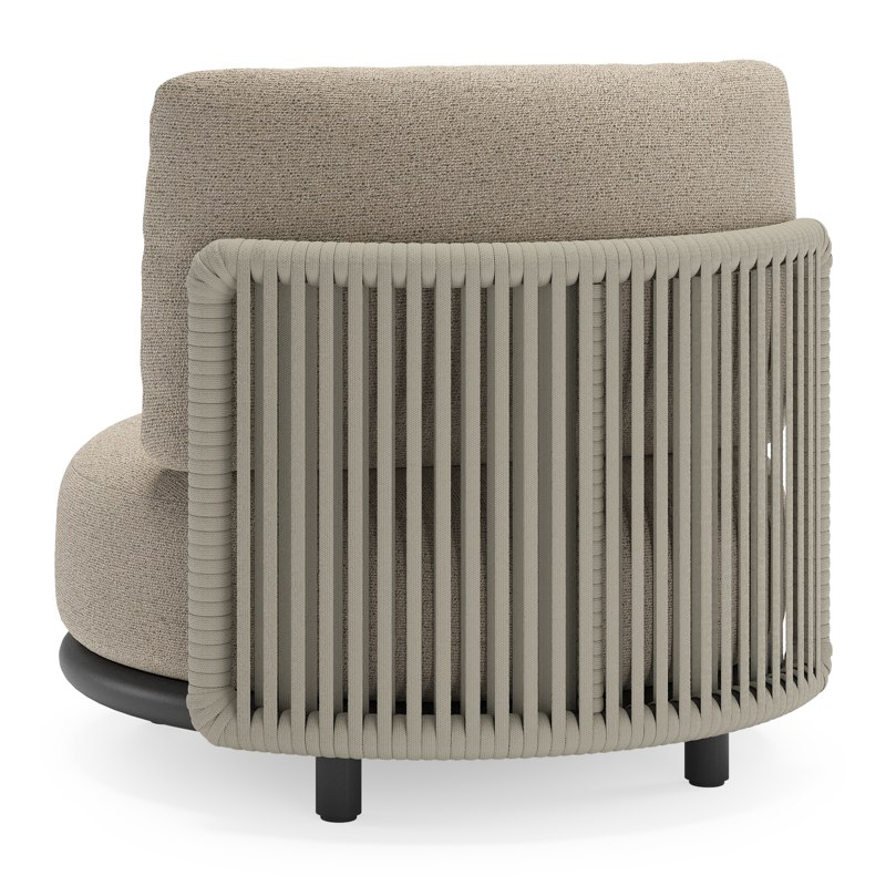 Lomano loungestoel in zwart aluminium en beige verticaal geweven luxe vlakke rope met Marbella Beige all weather cosytica