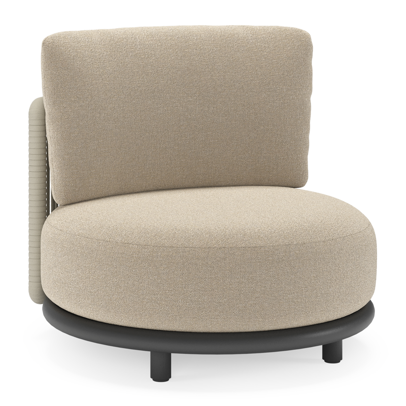 Lomano loungestoel in zwart aluminium en beige verticaal geweven luxe vlakke rope met Marbella Sand all weather cosytica