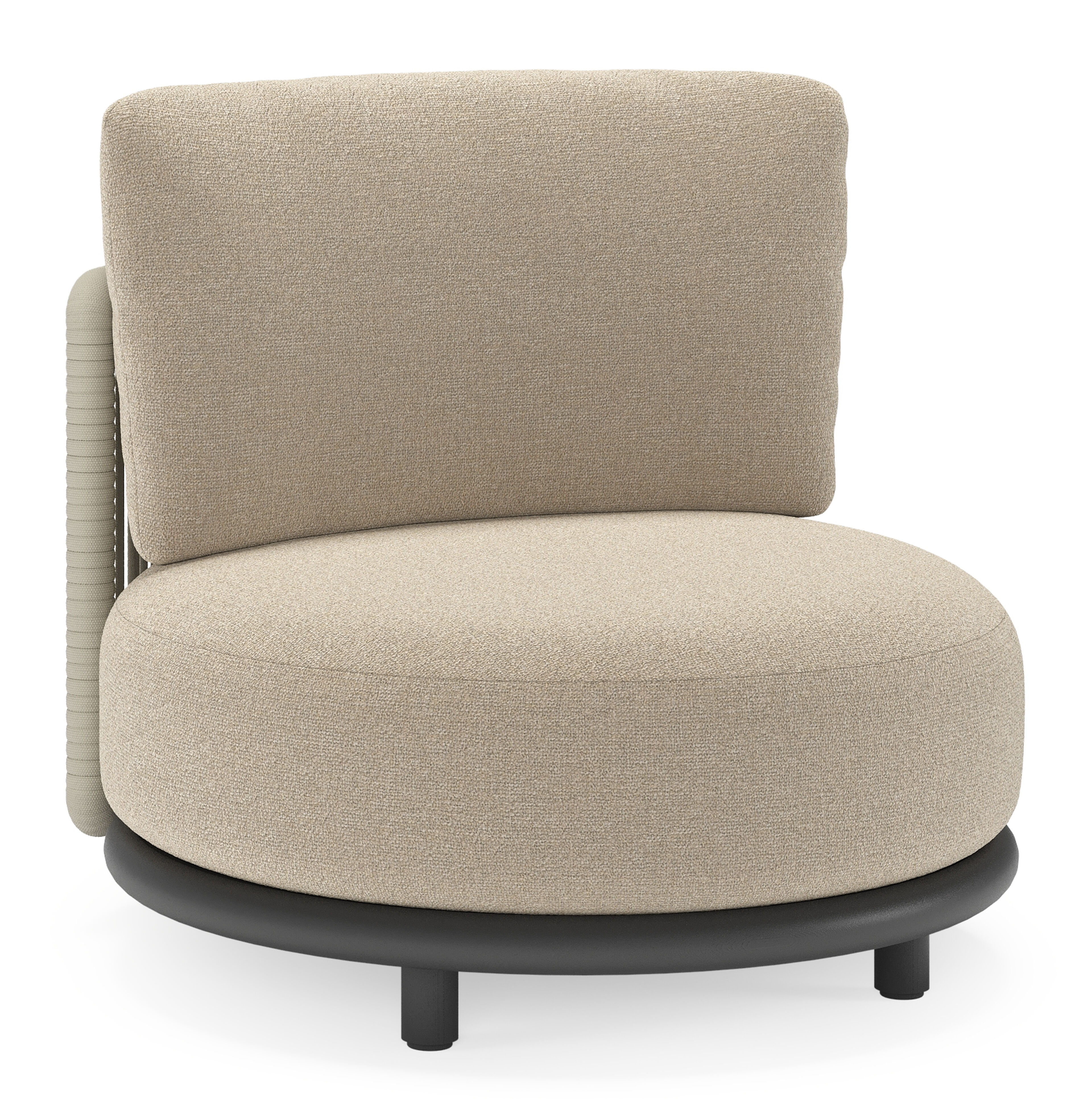 Lomano loungestoel in zwart aluminium en beige verticaal geweven luxe vlakke rope met Marbella Sand all weather cosytica