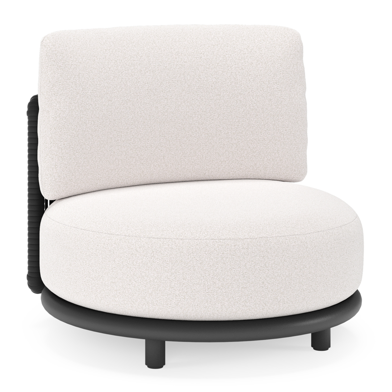 Lomano loungestoel in zwart aluminium en beige verticaal geweven luxe vlakke rope met ego eggshell all weather solica kussen