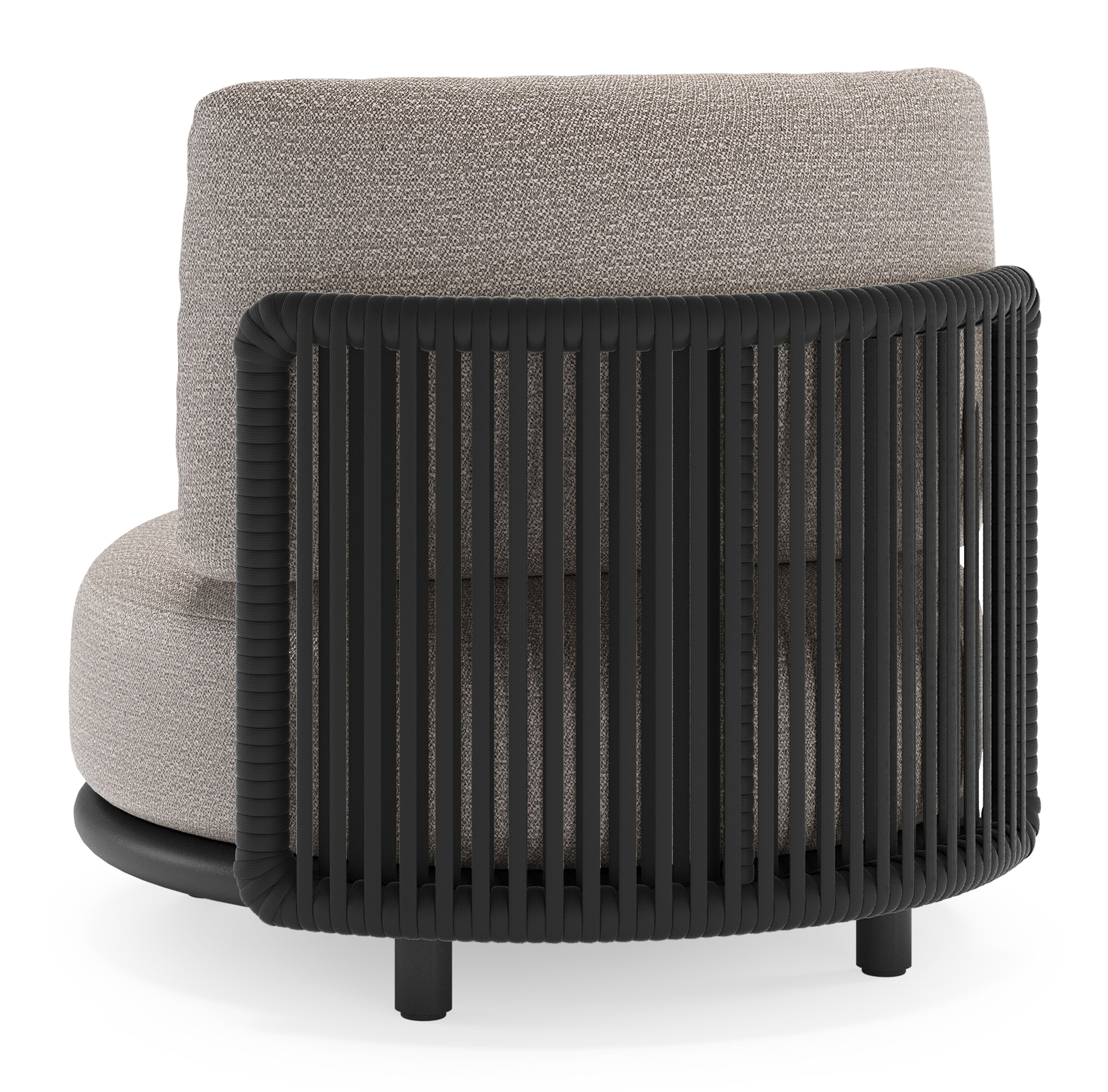 Lomano loungestoel in zwart aluminium en beige verticaal geweven luxe vlakke rope met wander granite all weather sunbrella® luxe kussen