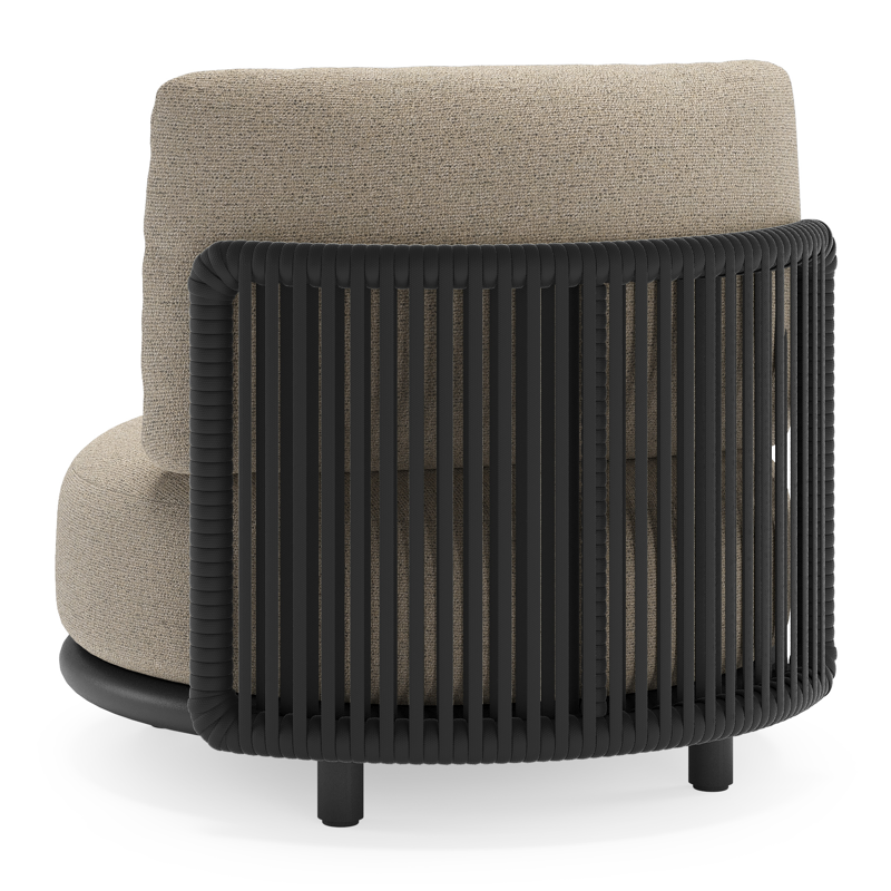 Lomano loungestoel in zwart aluminium en beige verticaal geweven luxe vlakke rope met marbella beige all weather cosytica kussen