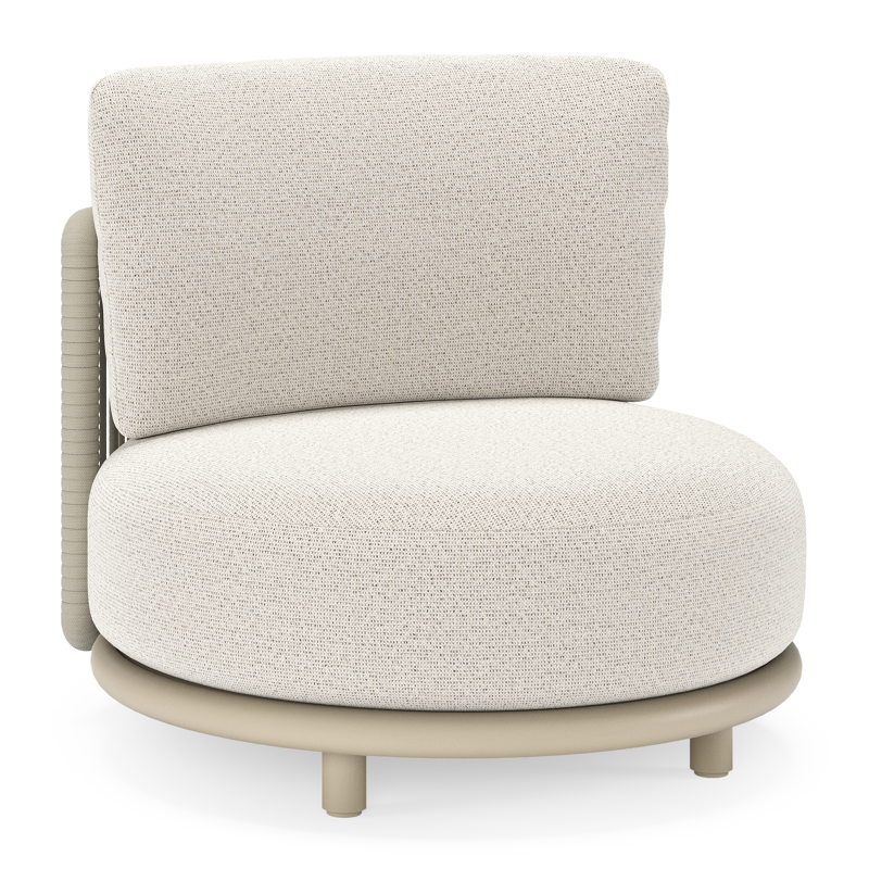 Lomano loungestoel in beige aluminium en beige verticaal geweven luxe vlakke rope met Firenze Natural all weather solica