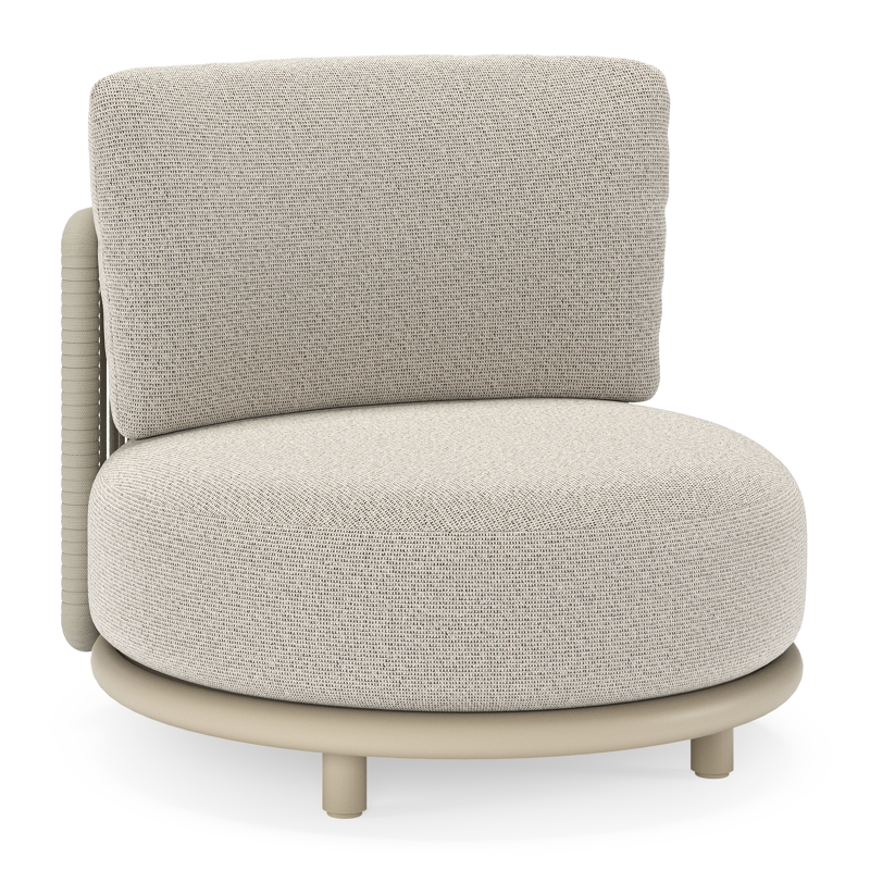 Lomano loungestoel in beige aluminium en beige verticaal geweven luxe vlakke rope met Firenze Sand all weather solica