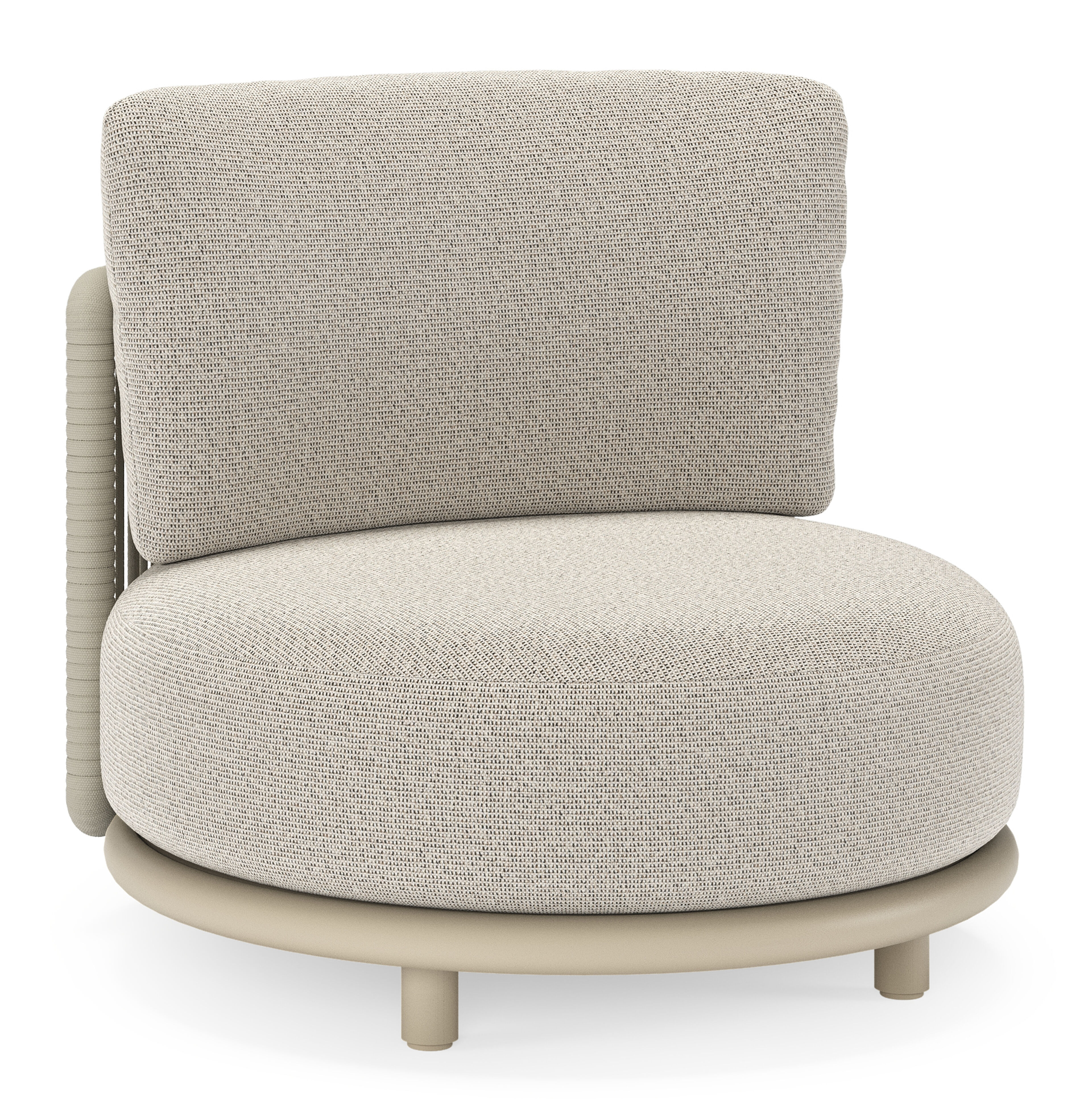 Fauteuil de jardin Lomano en aluminium beige et corde luxe plate tissÃ©e verticalement beige et coussins en all weather solica Firenze Sand