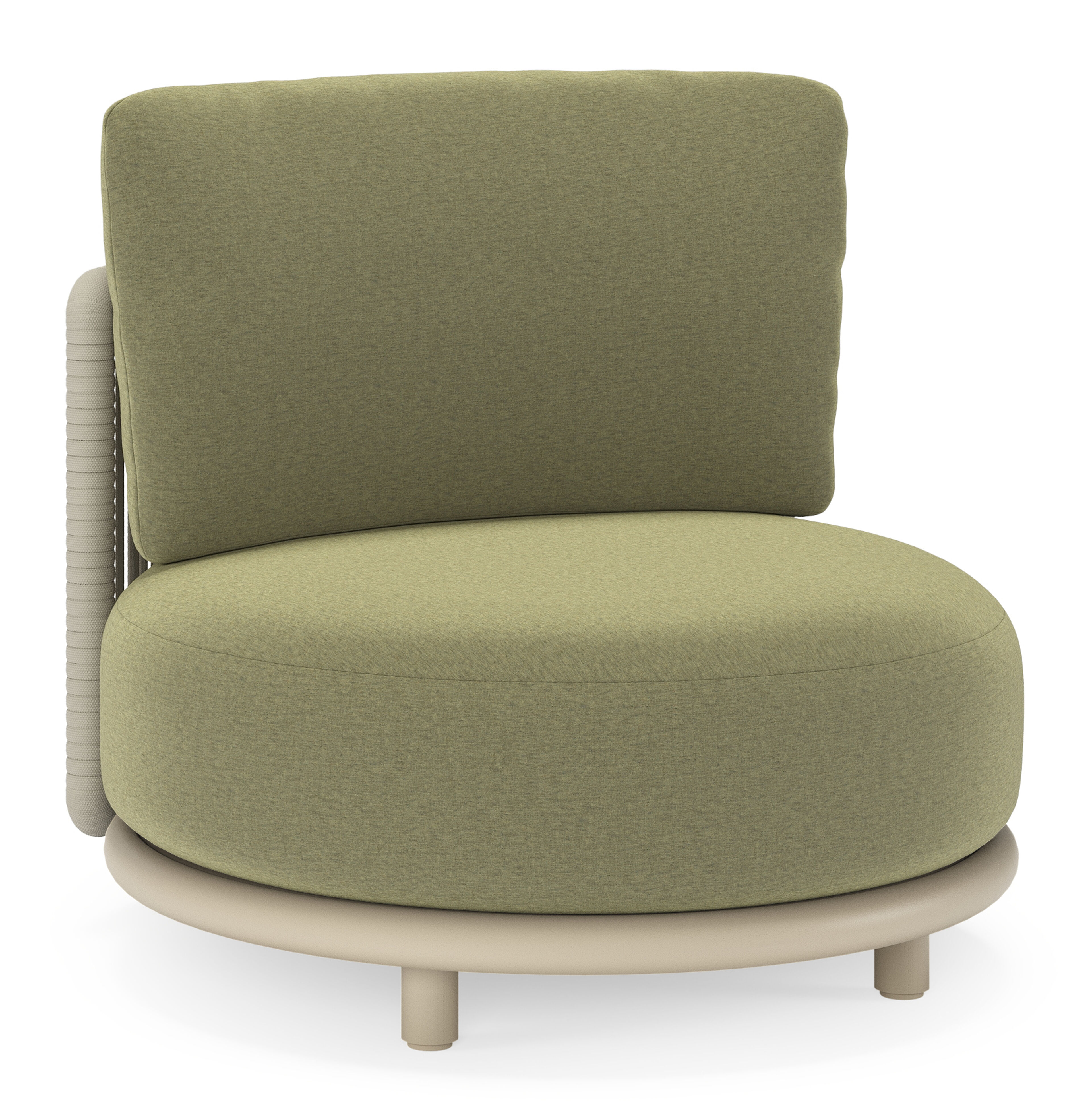 Fauteuil de jardin Lomano en aluminium beige et corde luxe plate tissÃ©e verticalement beige et coussins en all weather sunbrellaÂ® luxe Heritage Leaf