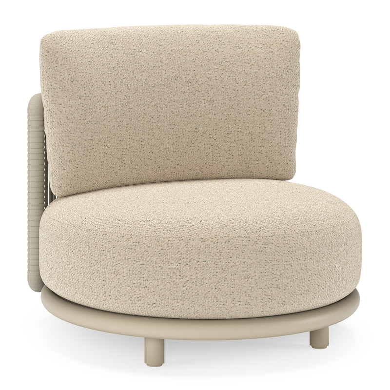 Lomano loungestoel in beige aluminium en beige verticaal geweven luxe vlakke rope met Bora Forest all weather cosytica