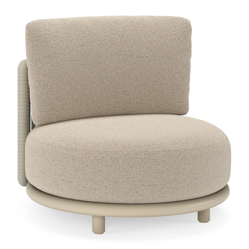 Lomano loungestoel in beige aluminium en beige verticaal geweven luxe vlakke rope met Marbella Beige all weather cosytica