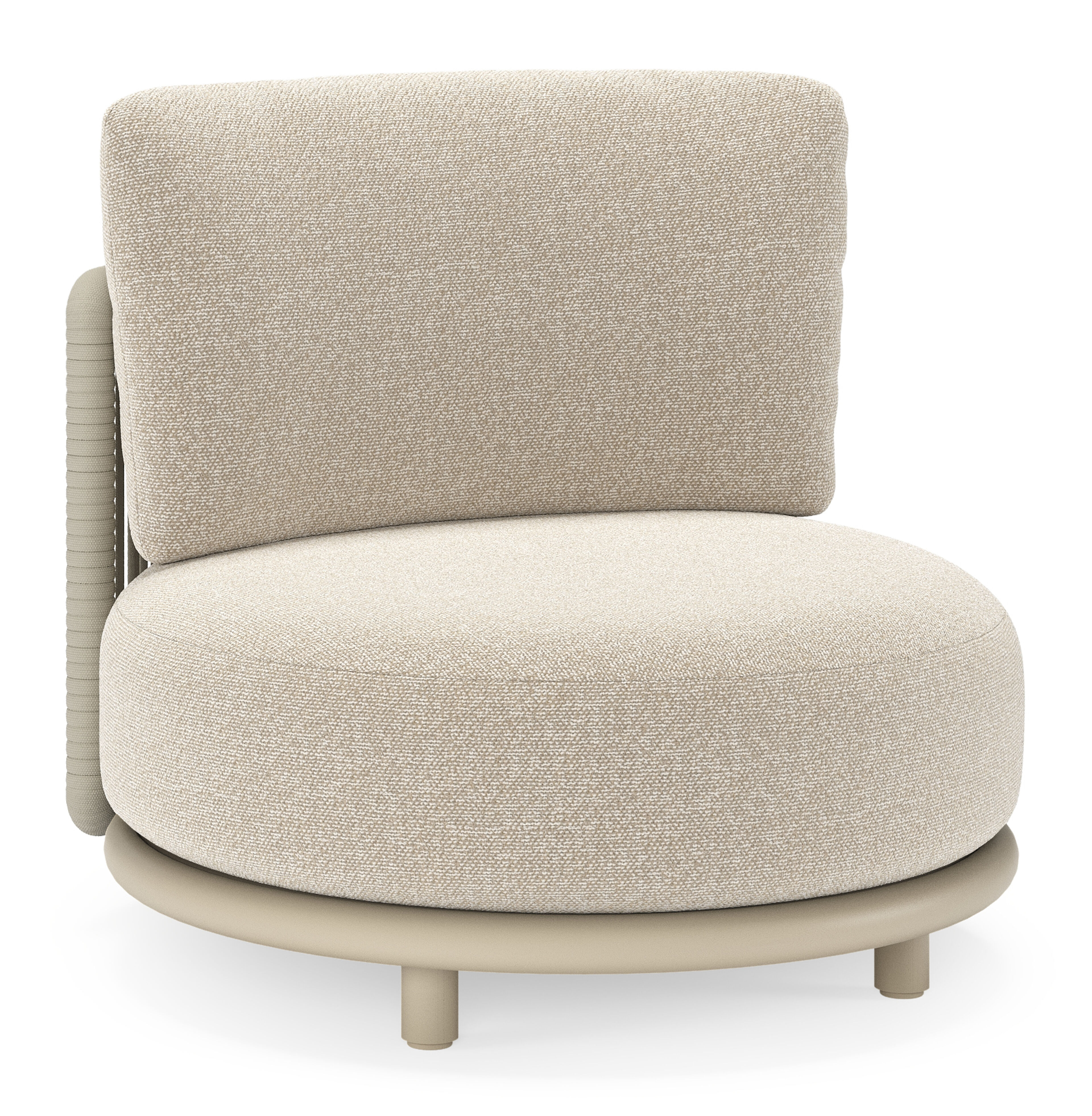 Fauteuil de jardin Lomano en aluminium beige et corde luxe plate tissée verticalement beige et coussins en all weather cosytica Marbella Ecru