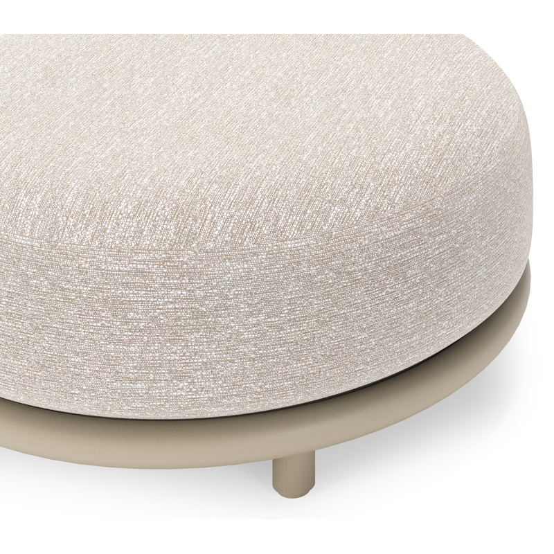 Lomano poef in beige aluminium en beige verticaal geweven luxe vlakke rope met Tundra Sand all weather sunbrellaÂ® luxe