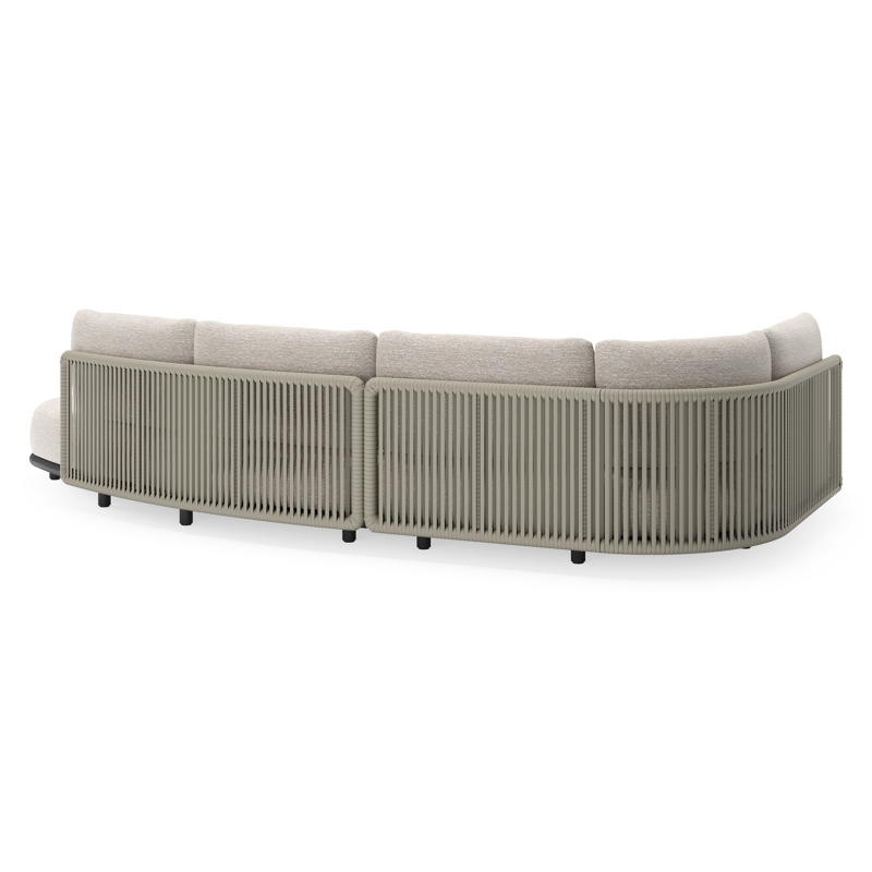 Lomano loungehoek in zwart aluminium en beige verticaal geweven luxe vlakke rope met Tundra Sand all weather sunbrella® luxe