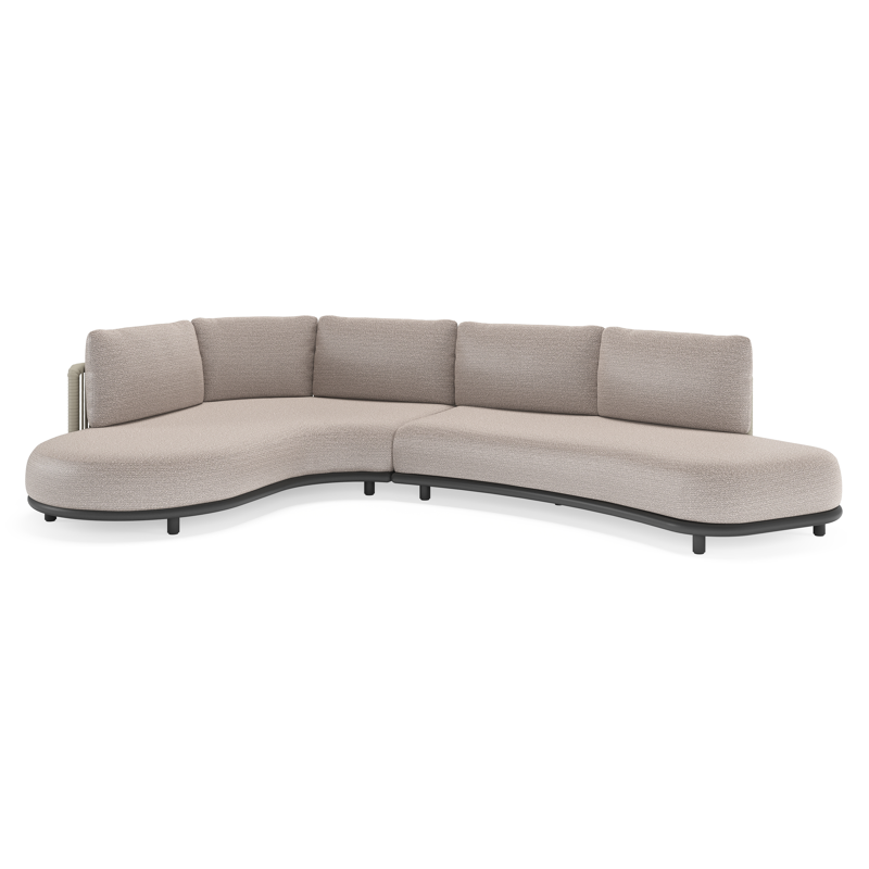 Lomano loungehoek in zwart aluminium en beige verticaal geweven luxe vlakke rope met Wander Granite all weather sunbrella® luxe