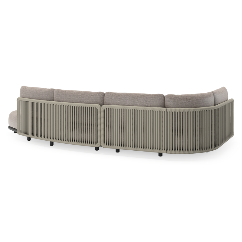 Lomano loungehoek in zwart aluminium en beige verticaal geweven luxe vlakke rope met Wander Granite all weather sunbrella® luxe