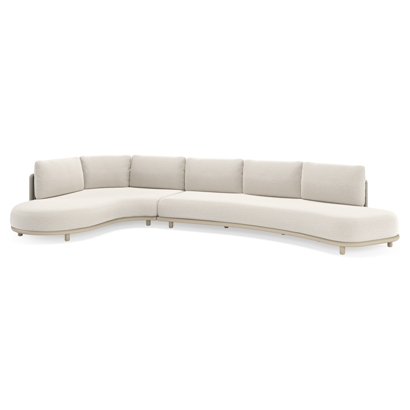 Salon de jardin d'angle Lomano en aluminium beige et corde luxe plate tissÃ©e verticalement beige et coussins en all weather solica Firenze Natural