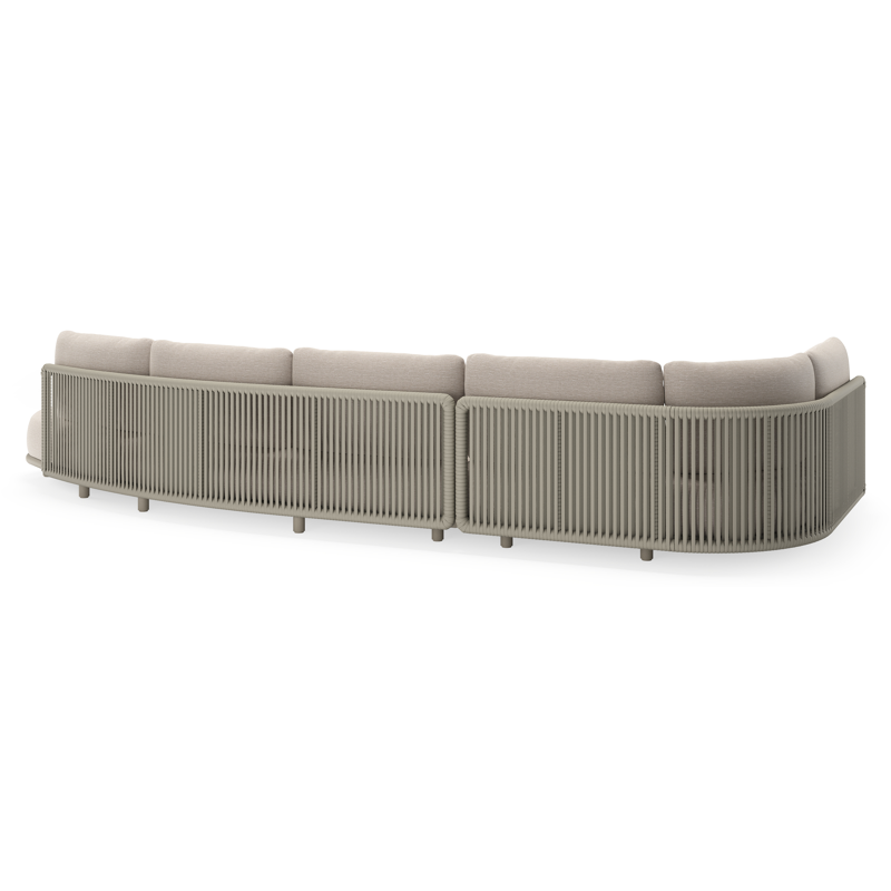 Lomano loungehoek in beige aluminium en beige verticaal geweven luxe vlakke rope met Slow Farafra all weather sunbrellaÂ® luxe