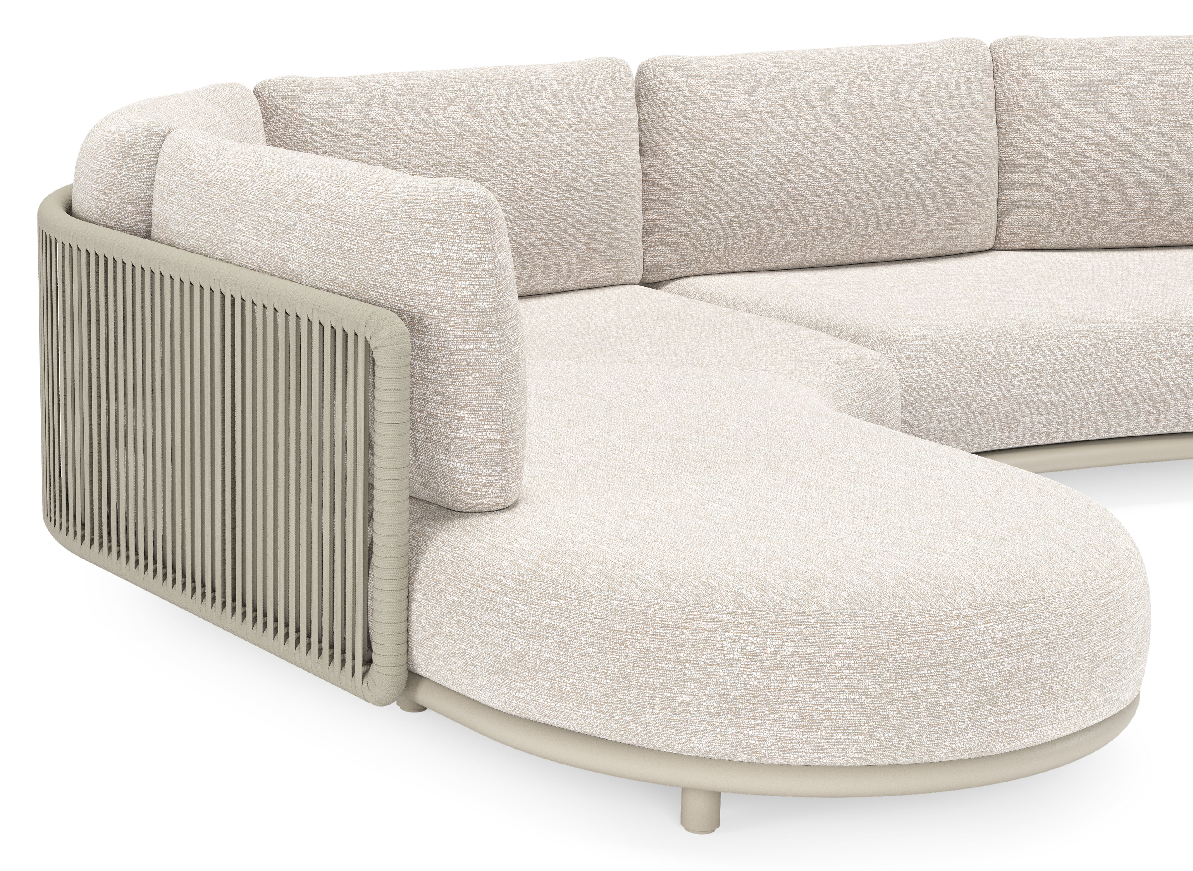 Lomano loungehoek in beige aluminium en beige verticaal geweven luxe vlakke rope met Tundra Sand all weather sunbrellaÂ® luxe