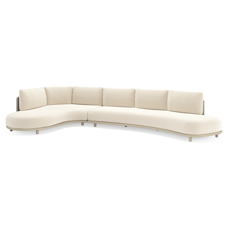 Lomano loungehoek in beige aluminium en beige verticaal geweven luxe vlakke rope met Althea Off White all weather cosytica