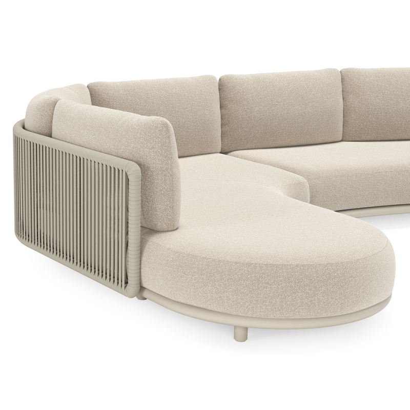 Salon de jardin d'angle Lomano en aluminium beige et corde luxe plate tissÃ©e verticalement beige et coussins en all weather cosytica Marbella Ecru
