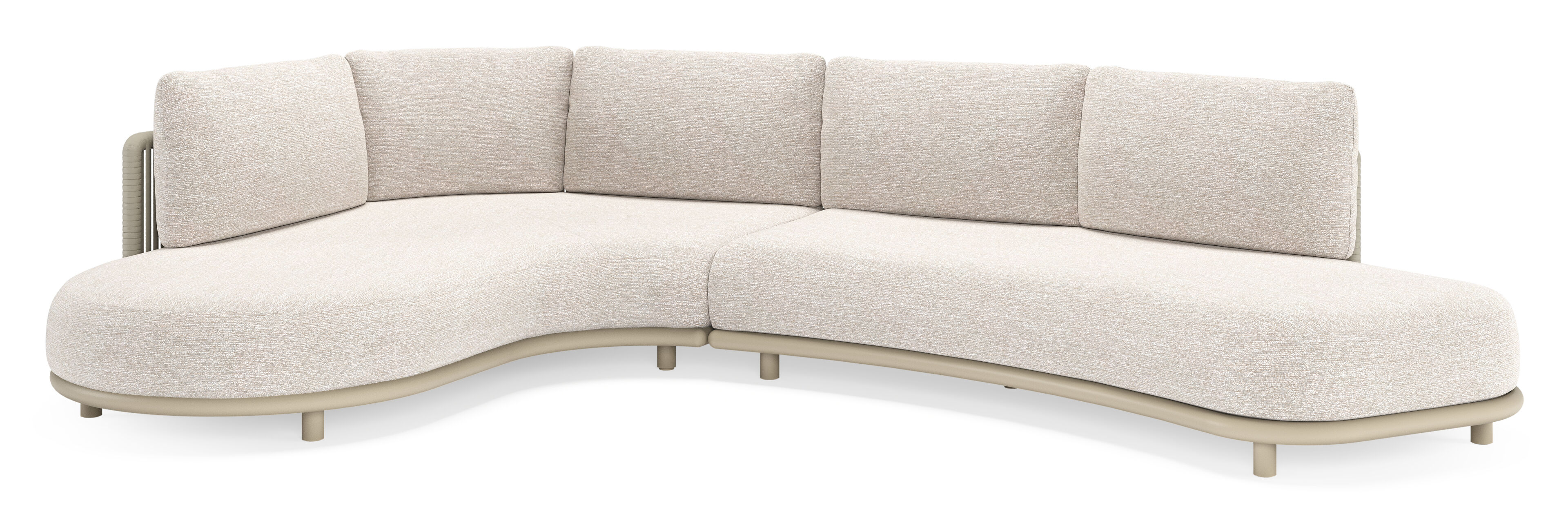 Lomano loungehoek in beige aluminium en beige verticaal geweven luxe vlakke rope met Tundra Sand all weather sunbrellaÂ® luxe