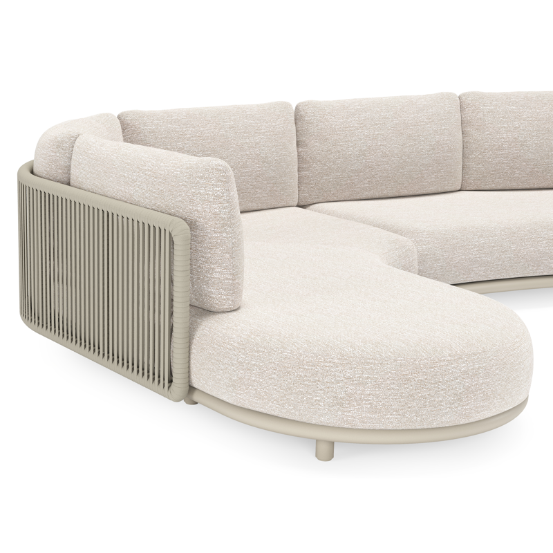 Lomano loungehoek in beige aluminium en beige verticaal geweven luxe vlakke rope met Tundra Sand all weather sunbrellaÂ® luxe