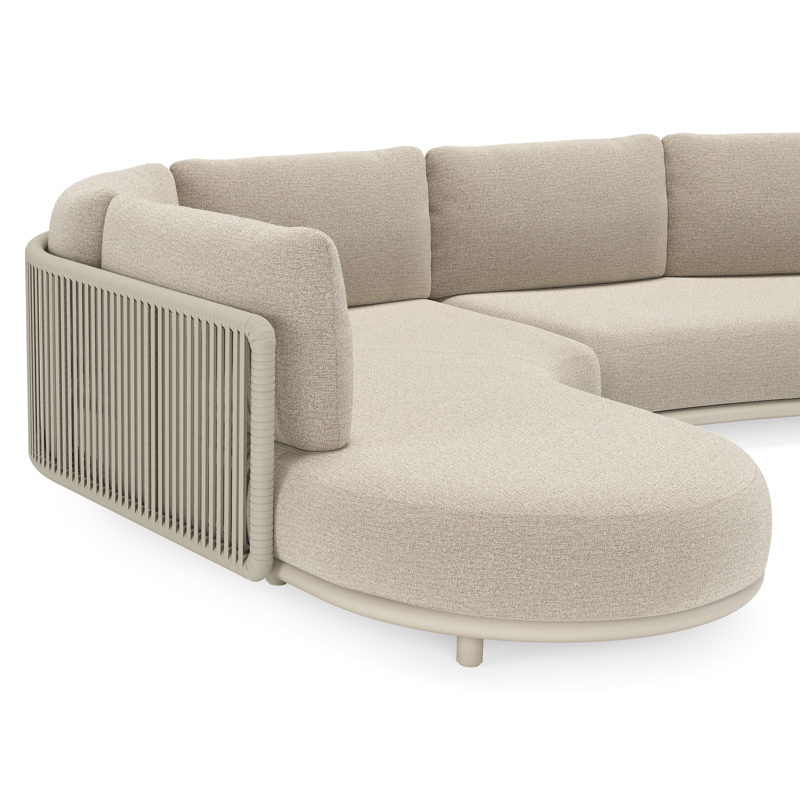 Lomano loungehoek in beige aluminium en beige verticaal geweven luxe vlakke rope met Catania Sand all weather cosytica