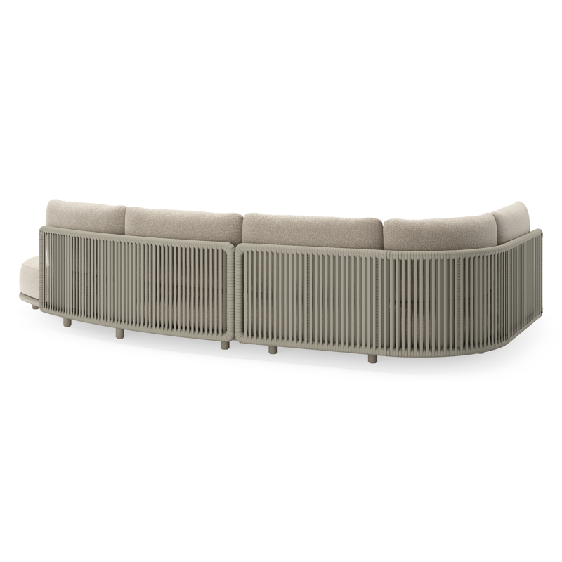Lomano loungehoek in beige aluminium en beige verticaal geweven luxe vlakke rope met Marbella Ecru all weather cosytica