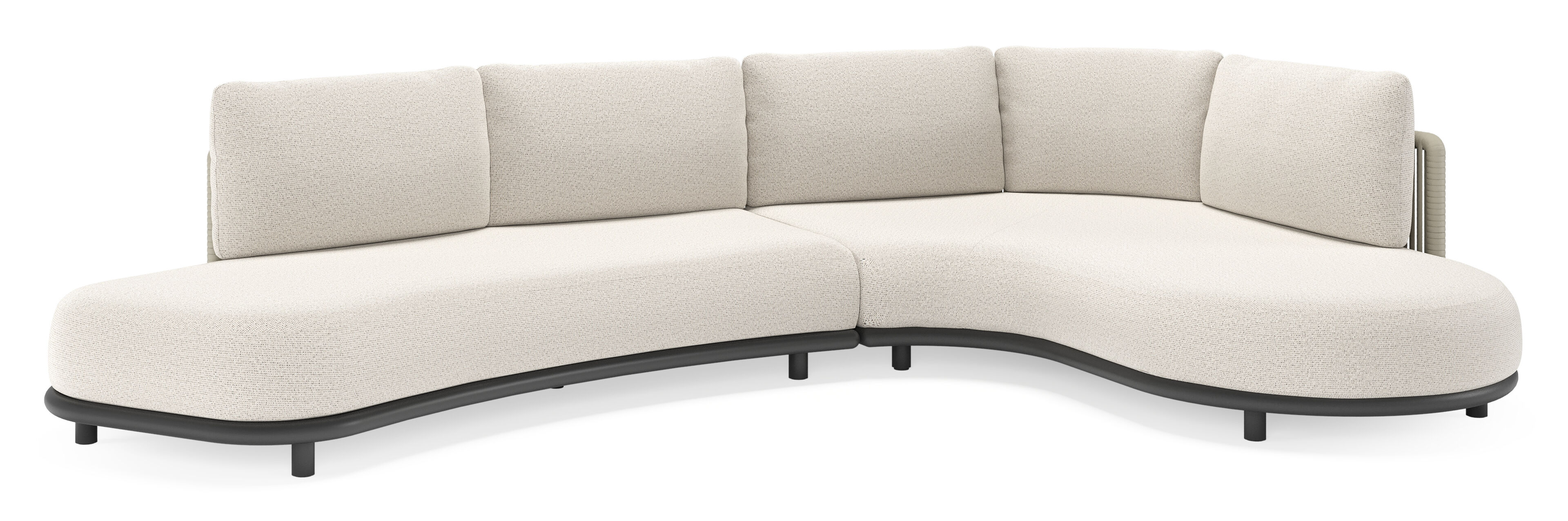 Lomano loungehoek in zwart aluminium en beige verticaal geweven luxe vlakke rope met Firenze Natural all weather solica