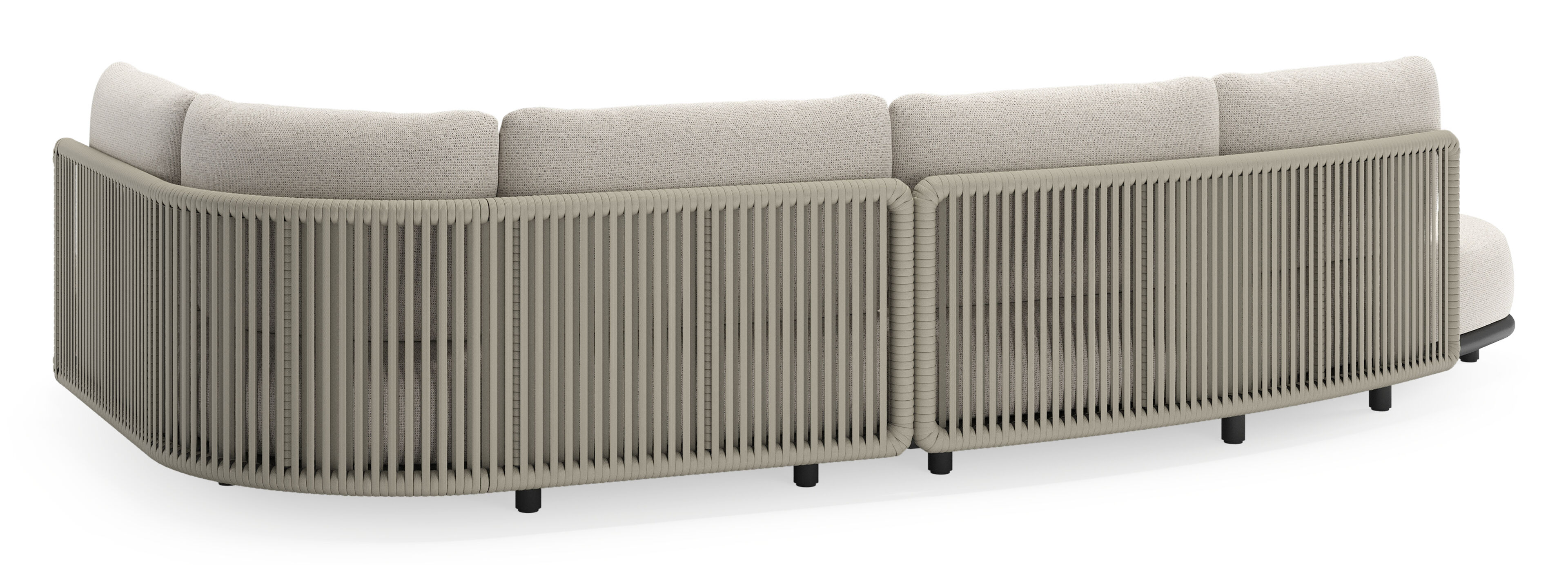Lomano loungehoek in zwart aluminium en beige verticaal geweven luxe vlakke rope met Firenze Natural all weather solica