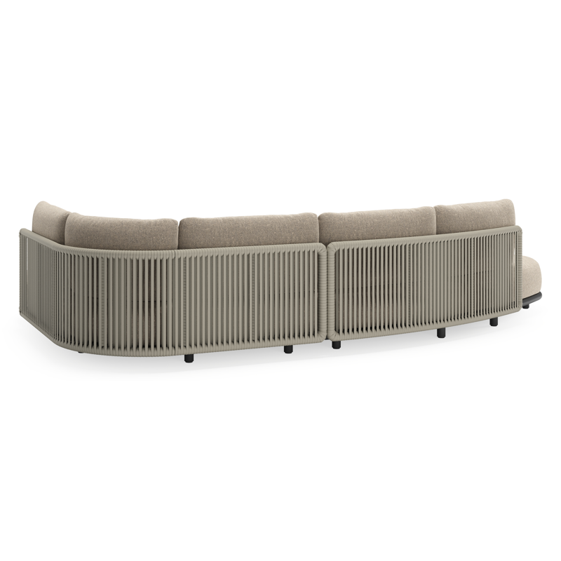 Lomano loungehoek in zwart aluminium en beige verticaal geweven luxe vlakke rope met Chartres Pewter all weather sunbrella® luxe