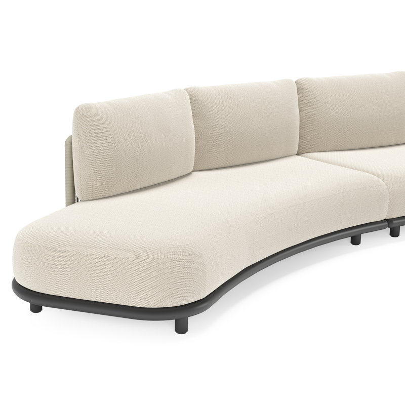 Lomano loungehoek in zwart aluminium en beige verticaal geweven luxe vlakke rope met Lopi Marble all weather sunbrella® luxe