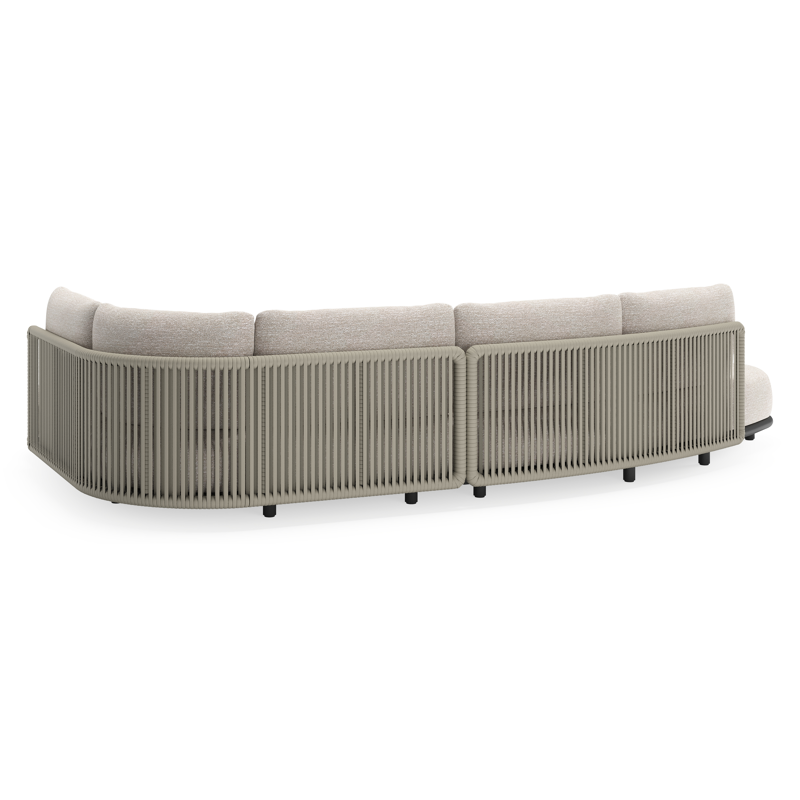 Lomano loungehoek in zwart aluminium en beige verticaal geweven luxe vlakke rope met Tundra Sand all weather sunbrella® luxe