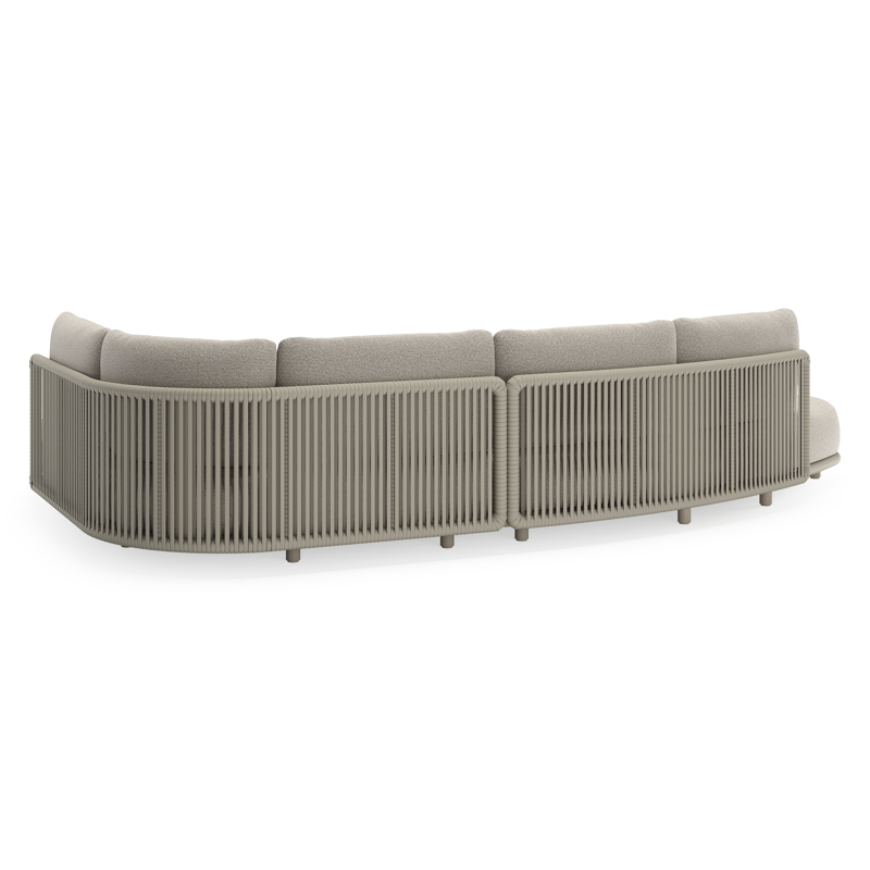 Lomano loungehoek in beige aluminium en beige verticaal geweven luxe vlakke rope met Firenze Sand all weather solica