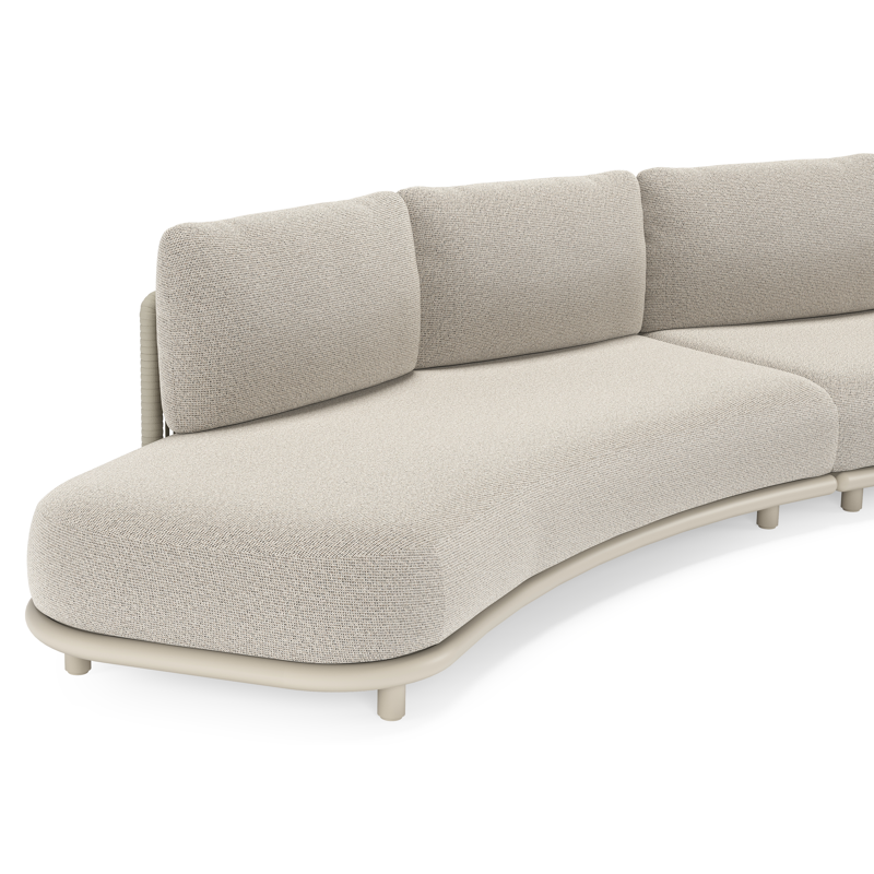 Lomano loungehoek in beige aluminium en beige verticaal geweven luxe vlakke rope met Firenze Sand all weather solica