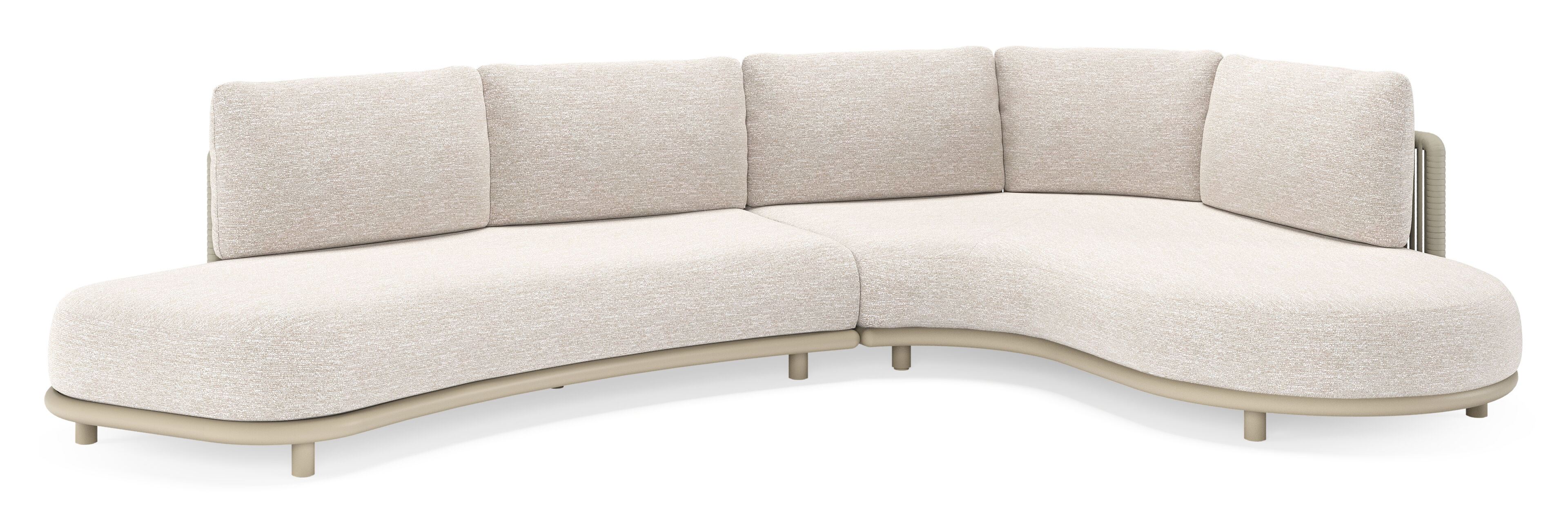 Lomano loungehoek in beige aluminium en beige verticaal geweven luxe vlakke rope met Tundra Sand all weather sunbrella® luxe