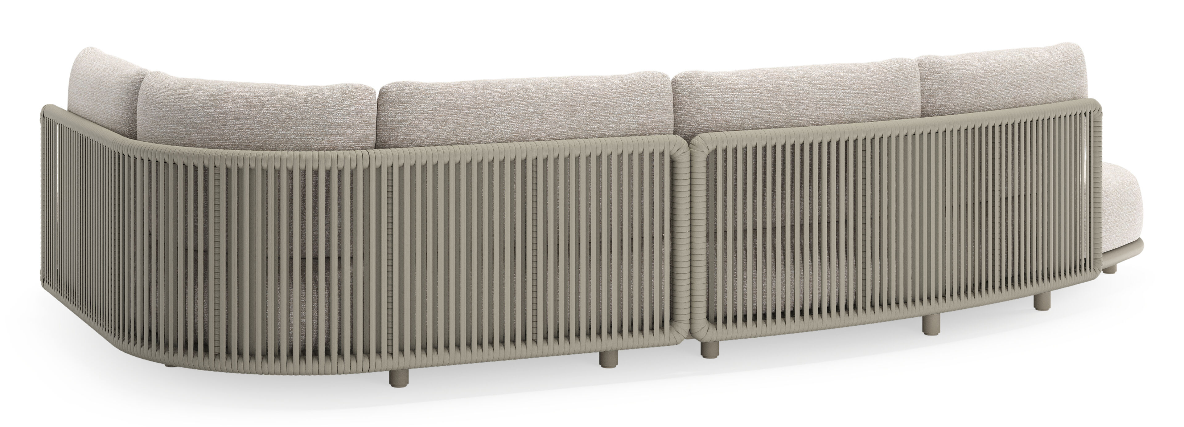 Lomano loungehoek in beige aluminium en beige verticaal geweven luxe vlakke rope met Tundra Sand all weather sunbrella® luxe