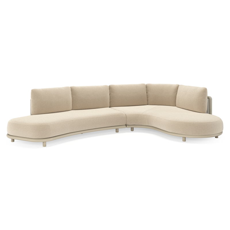 Lomano loungehoek in beige aluminium en beige verticaal geweven luxe vlakke rope met Althea Chalk all weather cosytica