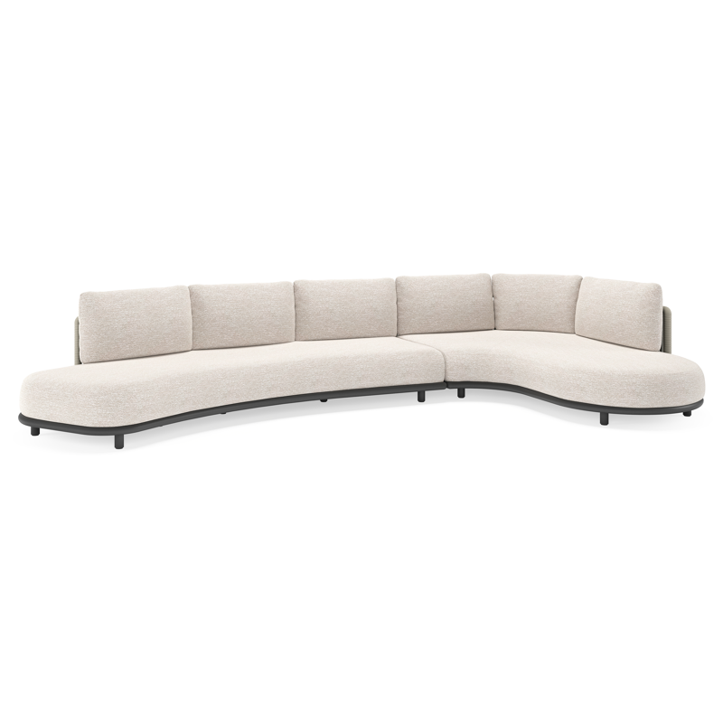 Lomano loungehoek in zwart aluminium en beige verticaal geweven luxe vlakke rope met Tundra Sand all weather sunbrella® luxe