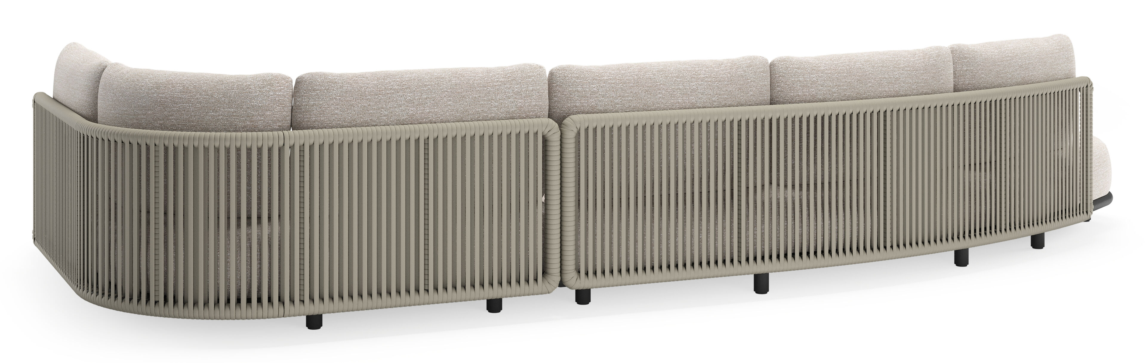 Lomano loungehoek in zwart aluminium en beige verticaal geweven luxe vlakke rope met Tundra Sand all weather sunbrella® luxe